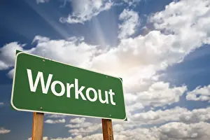 Green Street Sign Drucke: Workout green road sign with dramatic clouds