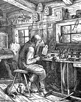Traditional German House Drucke: Workshop of a clockmaker in the Black Forest