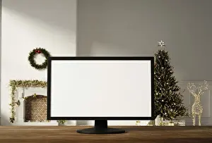 Deserted Christmas Scene Drucke: A workspace set up for Christmas