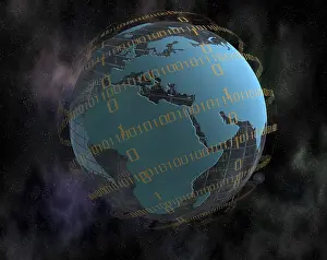 Symbolic World Map Drucke: World globe and binary code