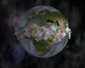 Globalisation Concept Image Drucke: World globe and euro notes
