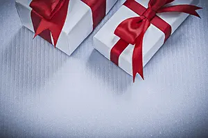 White Background Studio Shots Drucke: Wrapped gift boxes on white background holidays concept