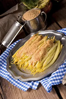 Vegan Legume Recipes Drucke: Yellow string bean with bread crumbs