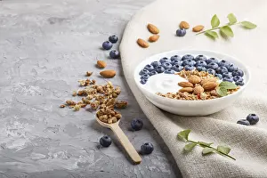 White Plate Desserts Drucke: Yoghurt with blueberry