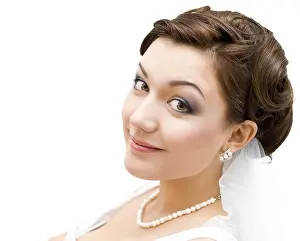 Wedding Celebration Images Drucke: Young charming bride looks into camera