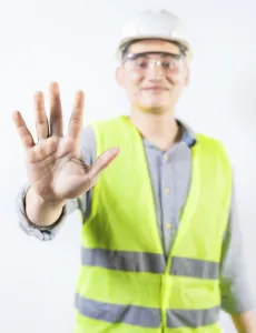 Young Engineer Drucke: Young engineer counting number five isolated