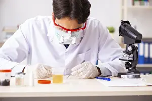 Handsome Chemist Drucke: Young handsome chemist working in the lab