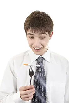 White Background Images Drucke: Young Man with Cigarette on the Fork