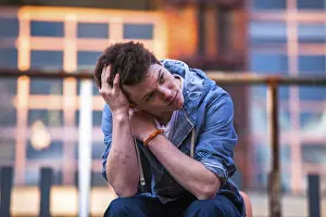 Pensive Young Adult Man Drucke: young man lost in thought