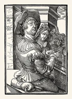 Engraved Image Of A Poet Drucke: A young man playing the dulcimer