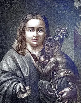 France Historical Image Drucke: Young Savoy asks for alms for himself and his monkey