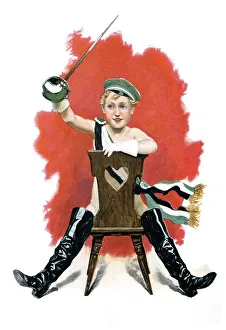 German Literature Illustration Drucke: The youngest Fox or member of a fraternity