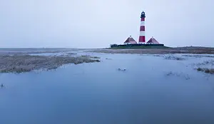 North Sea Shoreline Germany Drucke: Lighthouse Westerhever, Germany