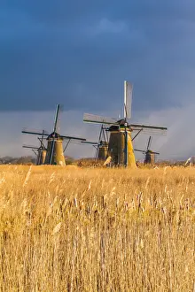 Netherlands Tourist Attraction Drucke: Windmills at Kinderdijk