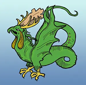 Historical Animal Artwork Drucke: Basilisk, Legendary Creature