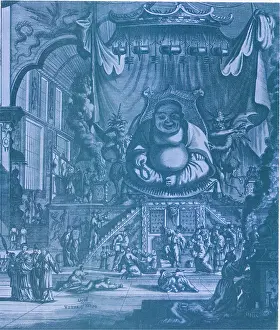 Buddhist Temple Art Drucke: Buddhist Temple with Budai