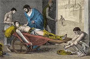 Ancient Greek Physician Drucke: Galen Treating Gladiator