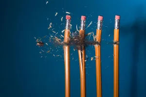 High Speed Photography Drucke: Bullet Hitting Pencils Causing them to Shatter, Stop Photography