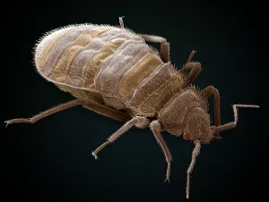 Compound Eye Insect Drucke: Bedbug, Cimex Lectularius, under a microscope (SEM)