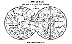 Historical Astronomy Illustrations Drucke: Richard Proctor Mars Map, 1867