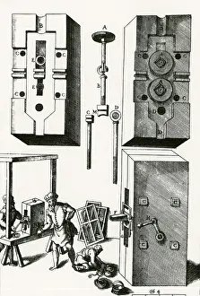 Copperplate Engravings History Drucke: Rolling Mill for Lead Strips