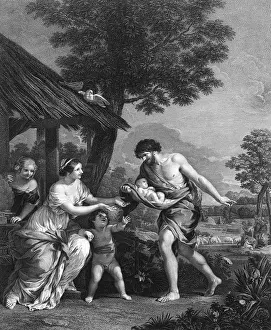 Roman Mythology Drucke: Romulus and Remus Given Shelter by Faustulus