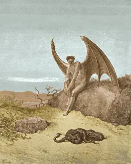 Paradise Lost Artwork Drucke: Satan Finding Serpent by Gustave Dore