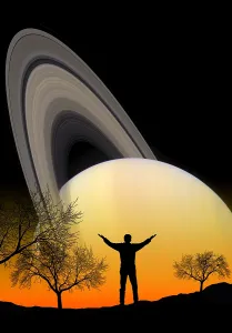 Gerahmter Druck : Astronomy. Ein Amateur-Astronom, der Saturn betrachtet Gerahmter Druck : Astronomy. Ein Amateur-Astronom, der Saturn betrachtet