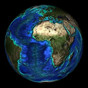 Africa Topography Map Drucke: Topographical Map of Coordinates 0 N, 0 E