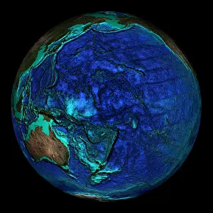 Pacific Ocean Map Drucke: Topographical Map of Coordinates 0 N, 180 E