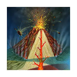 Geological Rock Formations Drucke: Volcano Diagram
